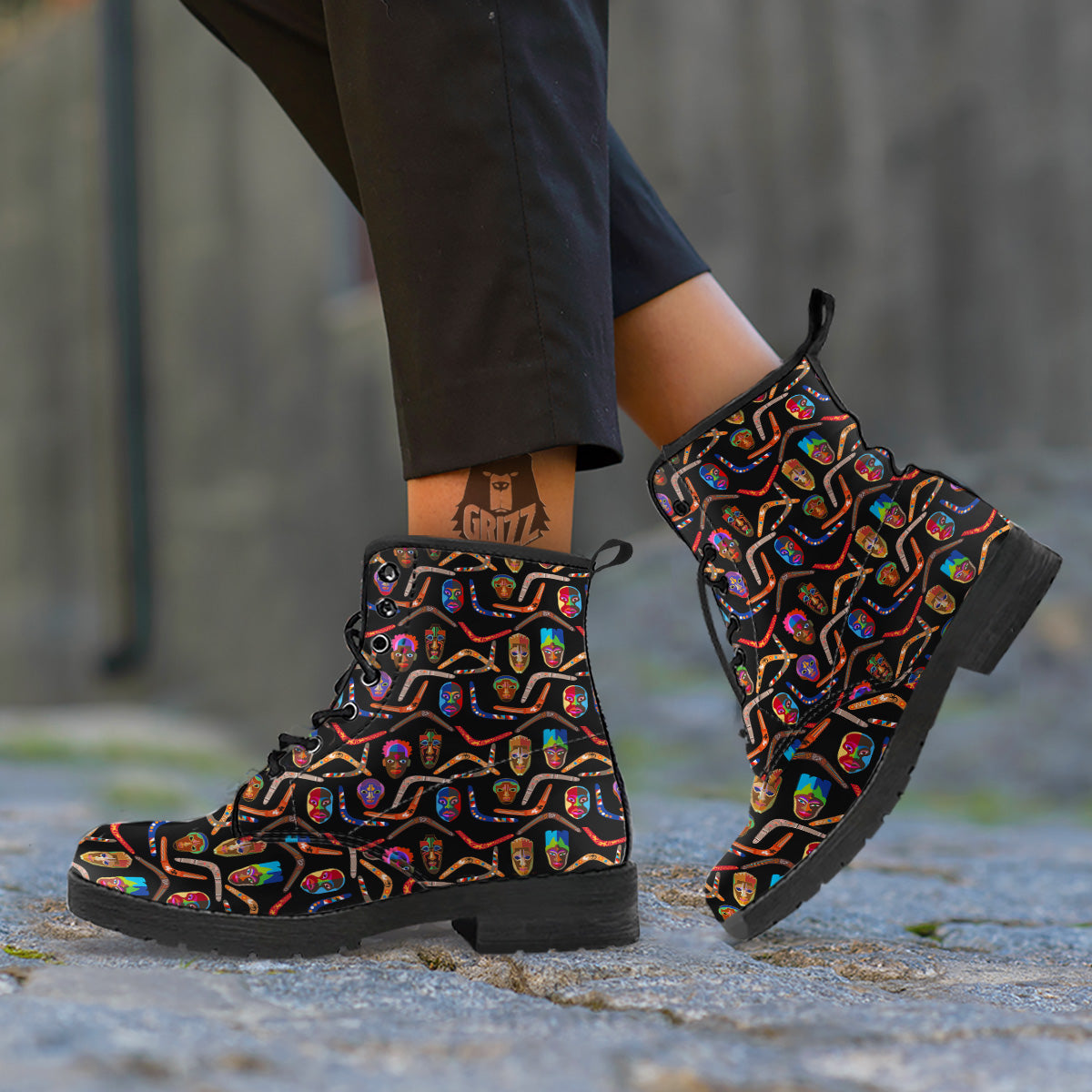 Tribal Boomerangs Print Pattern Leather Boots-grizzshop
