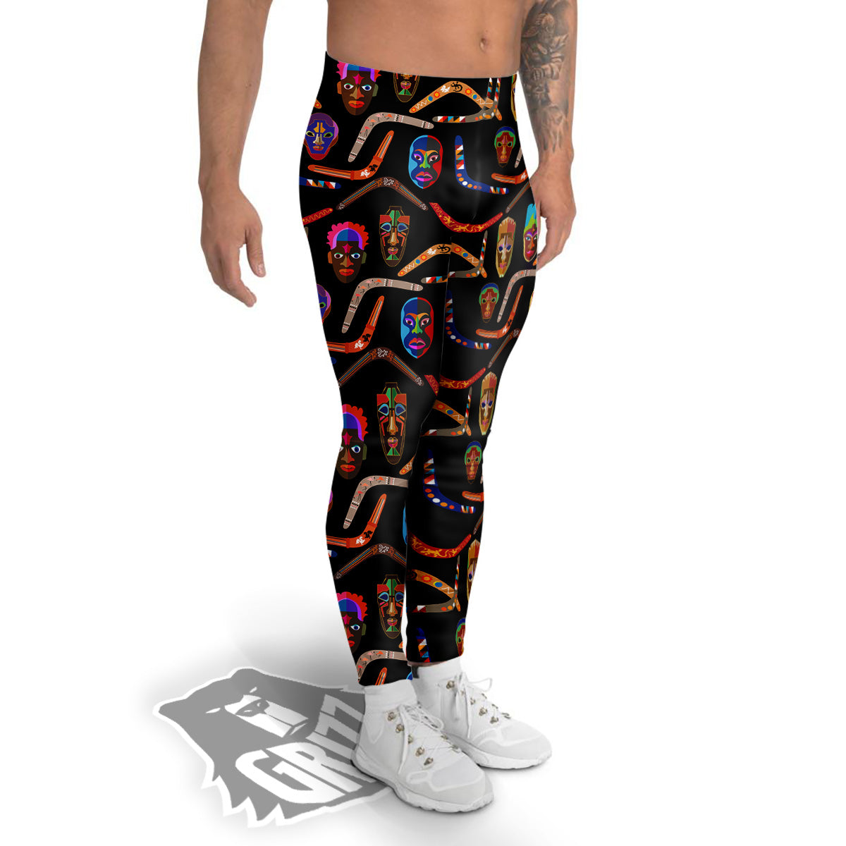 Tribal Boomerangs Print Pattern Men's Leggings-grizzshop