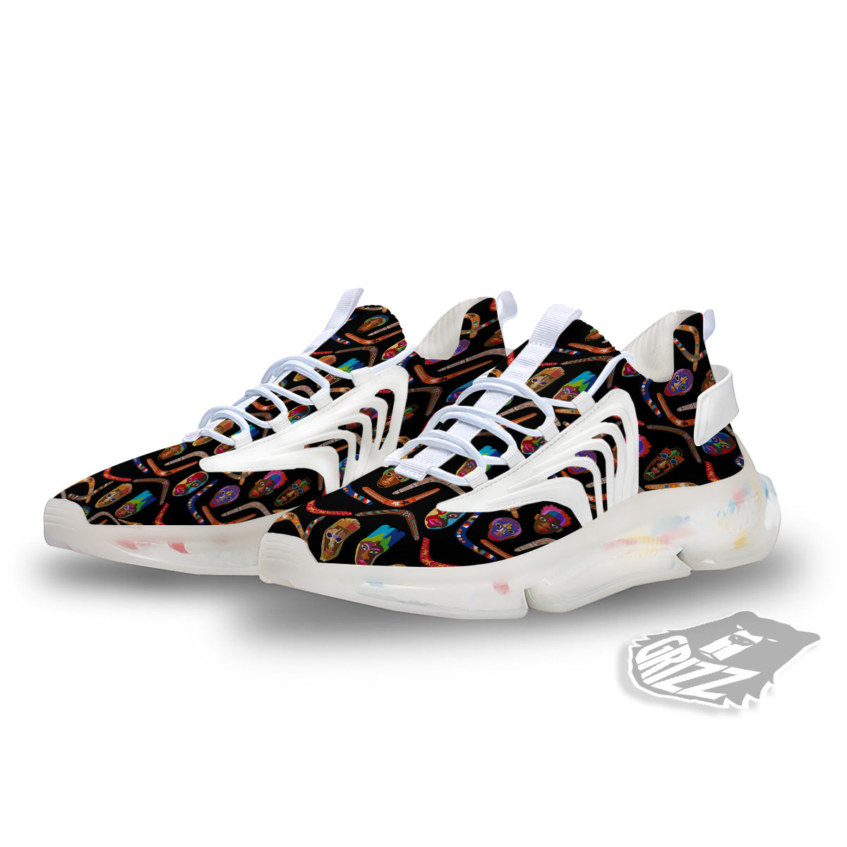 Tribal Boomerangs Print Pattern White Gym Shoes-grizzshop
