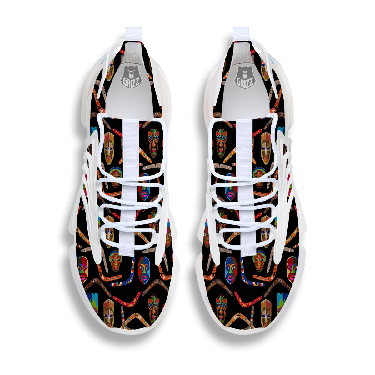 Tribal Boomerangs Print Pattern White Gym Shoes-grizzshop