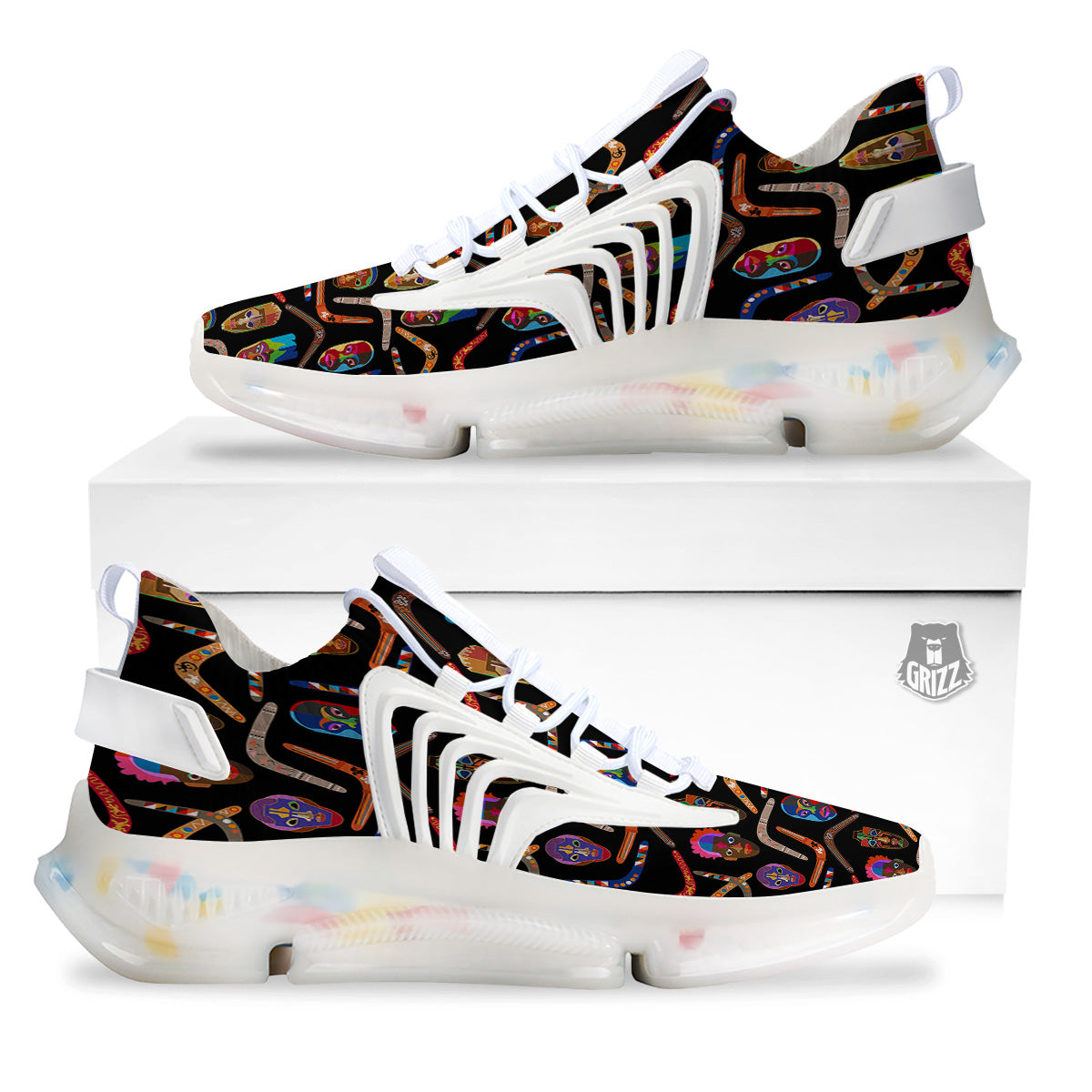 Tribal Boomerangs Print Pattern White Gym Shoes-grizzshop