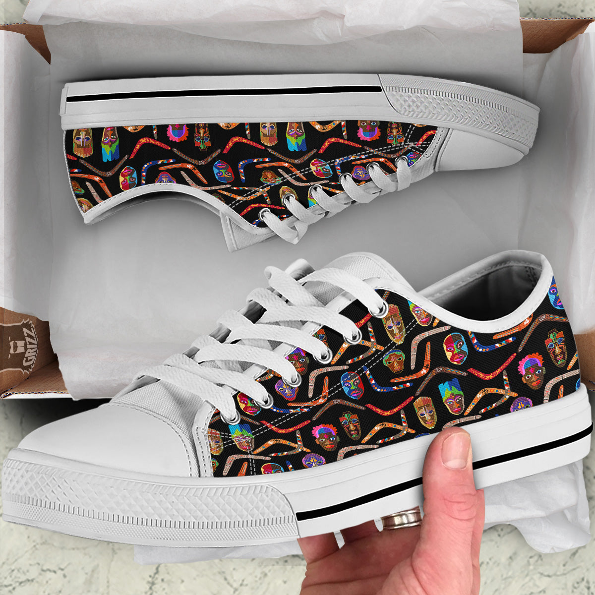 Tribal Boomerangs Print Pattern White Low Top Shoes-grizzshop