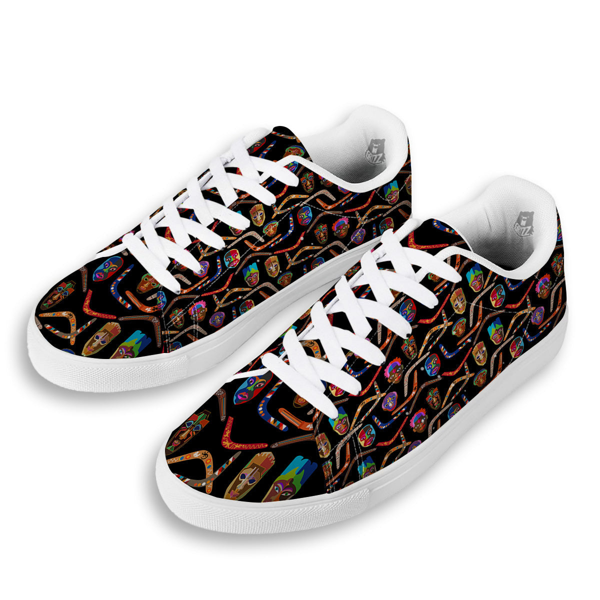 Tribal Boomerangs Print Pattern White Low Top Sneakers-grizzshop