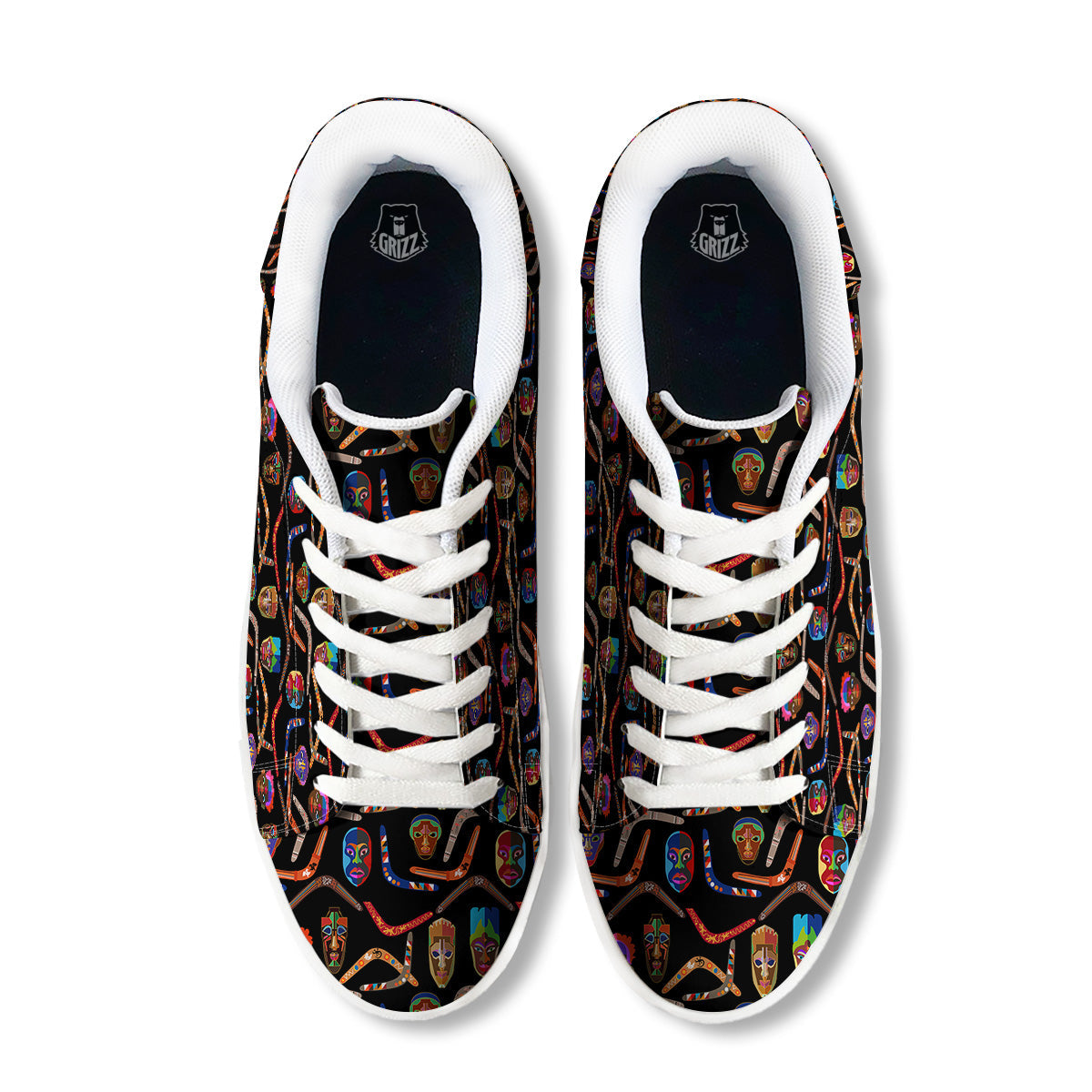 Tribal Boomerangs Print Pattern White Low Top Sneakers-grizzshop