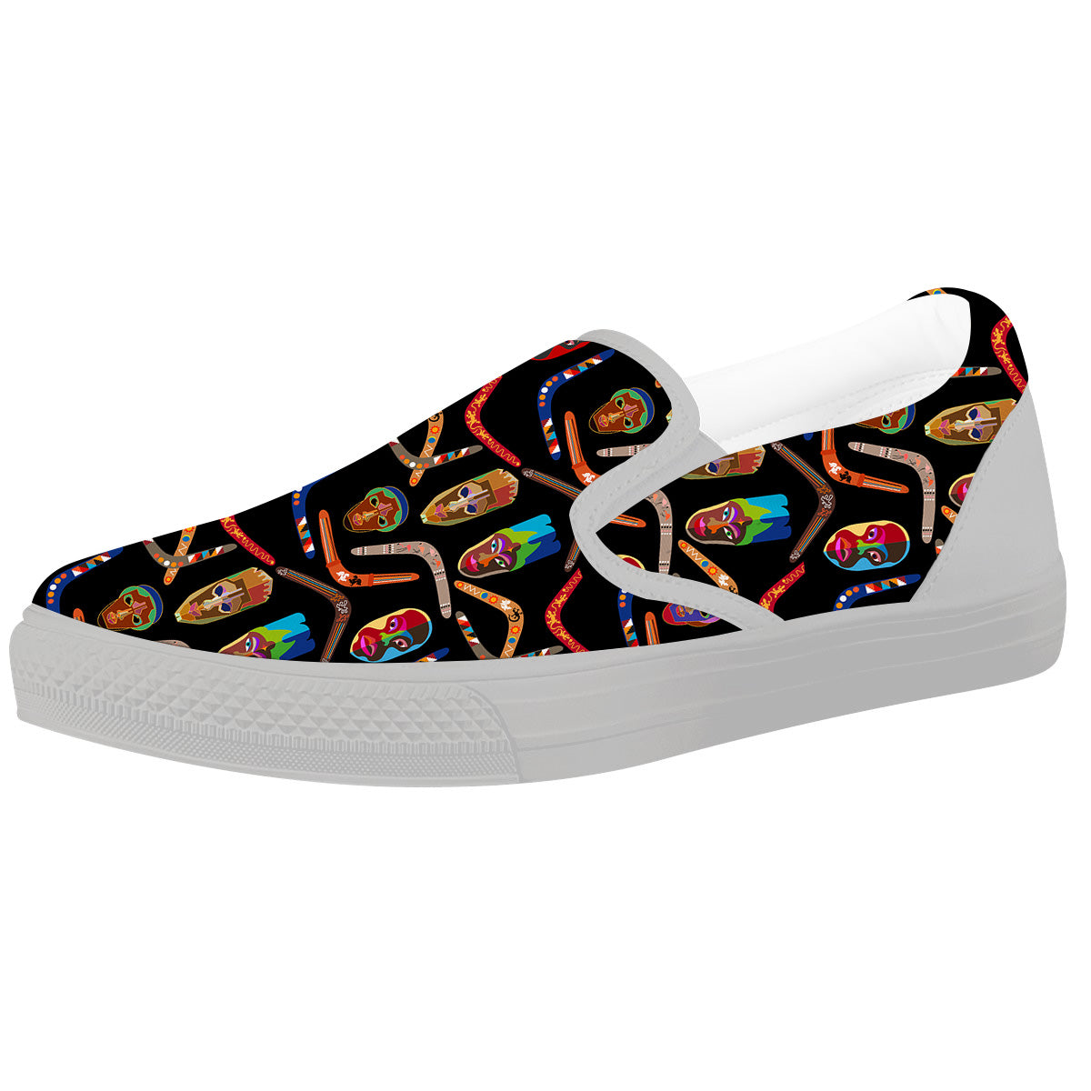Tribal Boomerangs Print Pattern White Slip On Shoes-grizzshop
