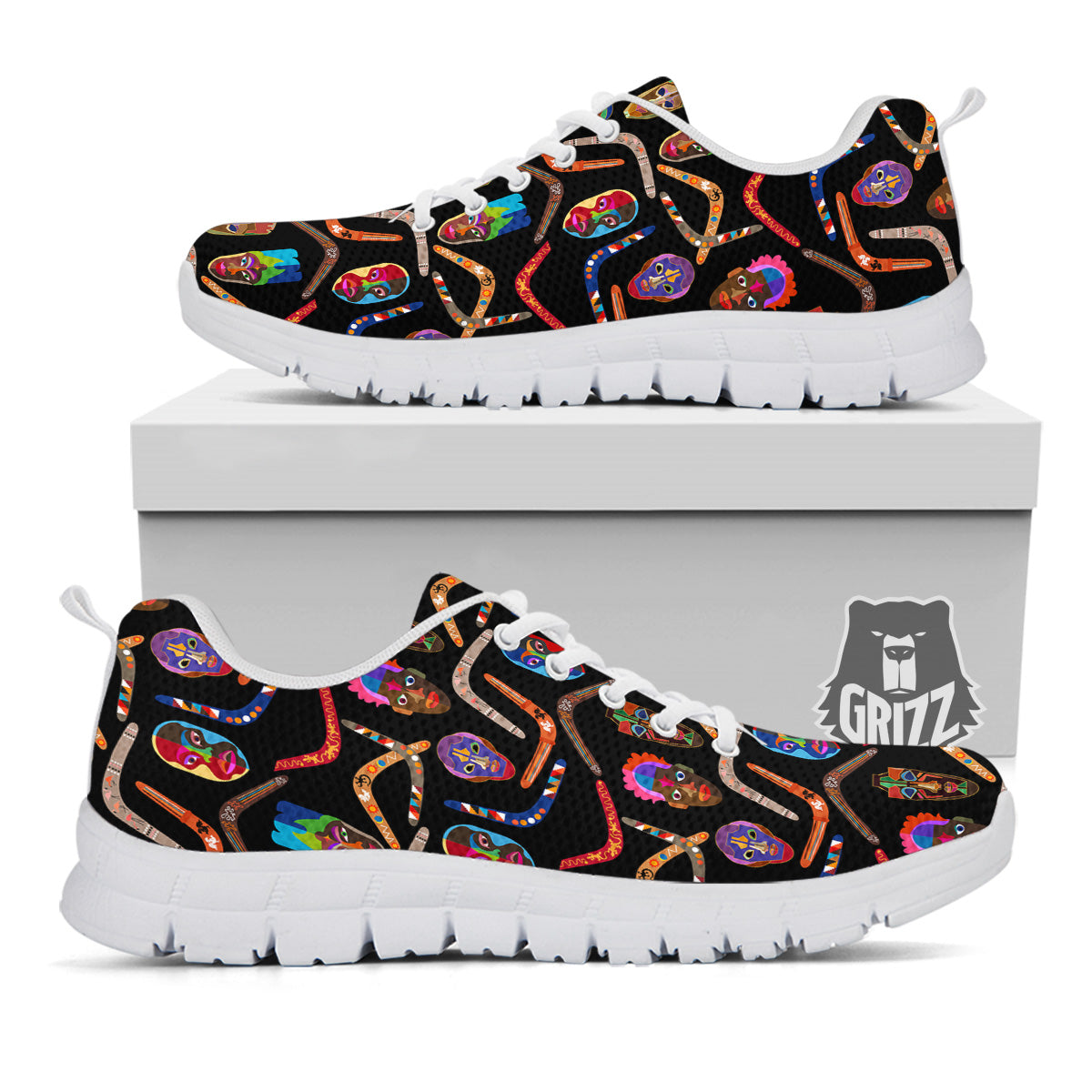 Tribal Boomerangs Print Pattern White Sneaker-grizzshop
