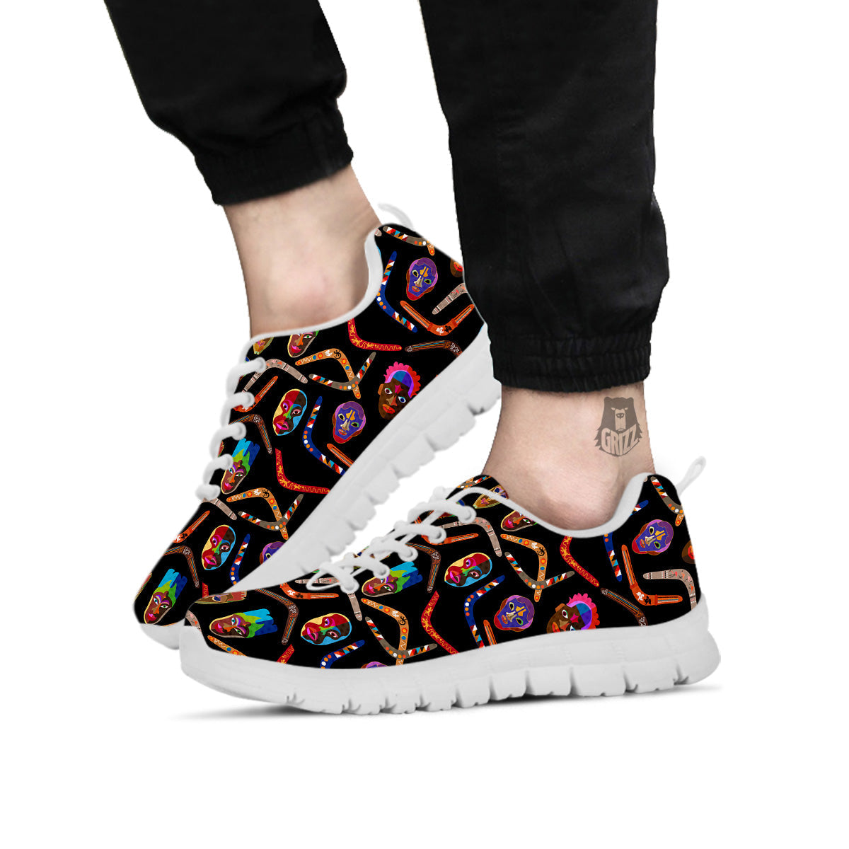 Tribal Boomerangs Print Pattern White Sneaker-grizzshop