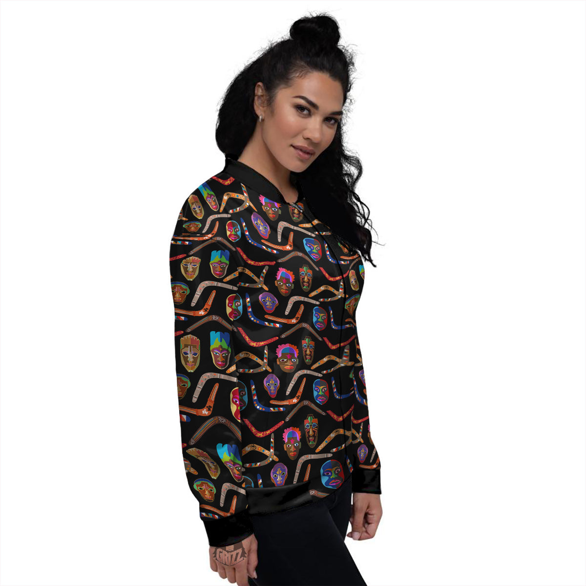 Tribal Boomerangs Print Pattern Women's Bomber Jacket-grizzshop