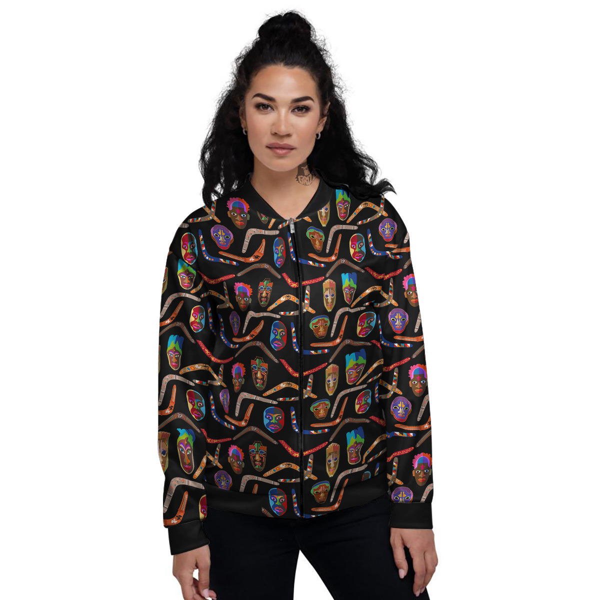 Tribal Boomerangs Print Pattern Women's Bomber Jacket-grizzshop