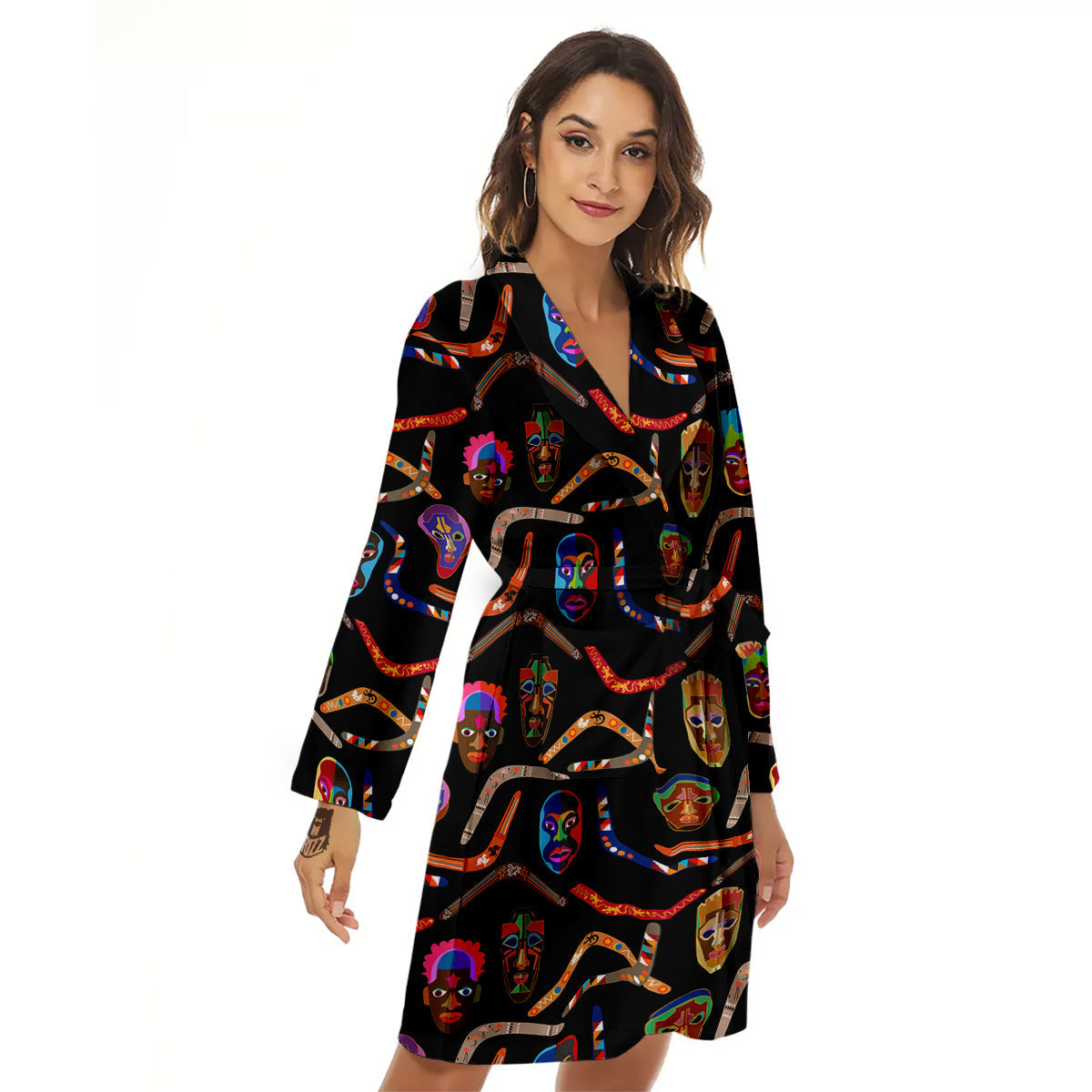 Tribal Boomerangs Print Pattern Women's Robe-grizzshop