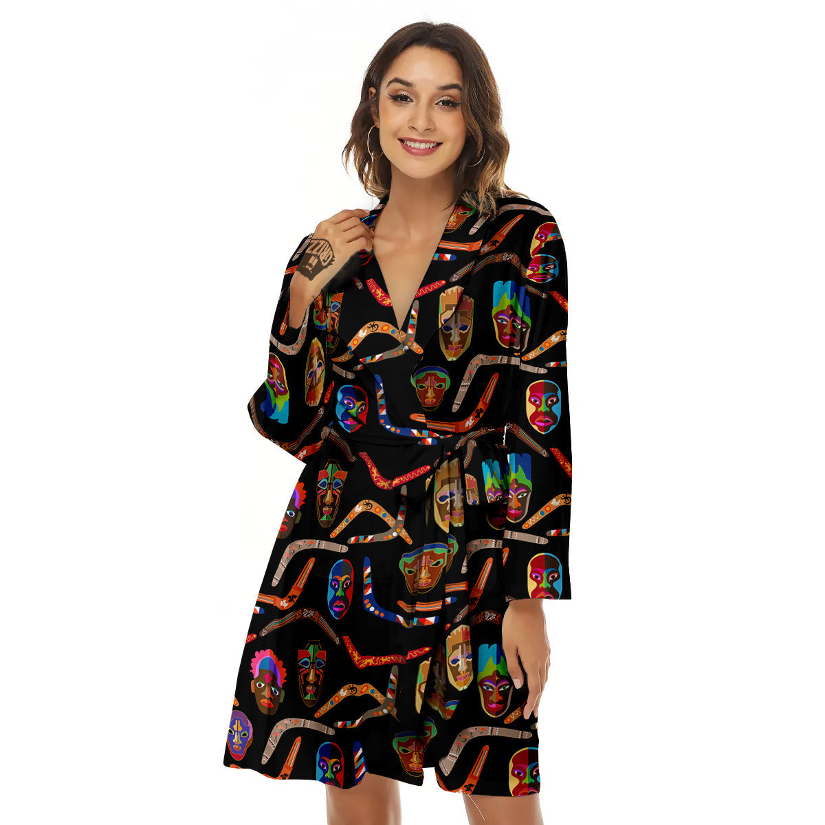 Tribal Boomerangs Print Pattern Women's Robe-grizzshop