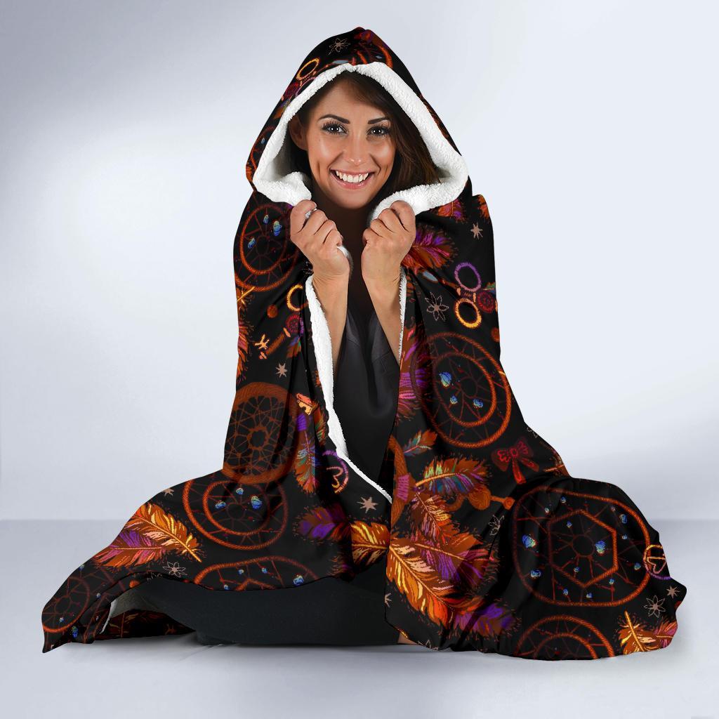 Tribal Dream Catcher Feather Hooded Blanket-grizzshop