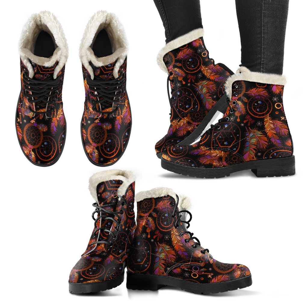 Tribal Dream Catcher Feather Pattern Print Comfy Winter Boots-grizzshop