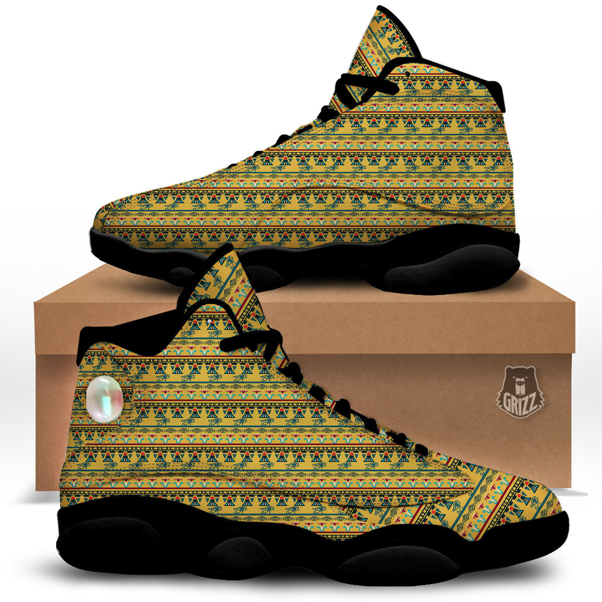 Tribal Egyptian Print Pattern Black Basketball Shoes-grizzshop