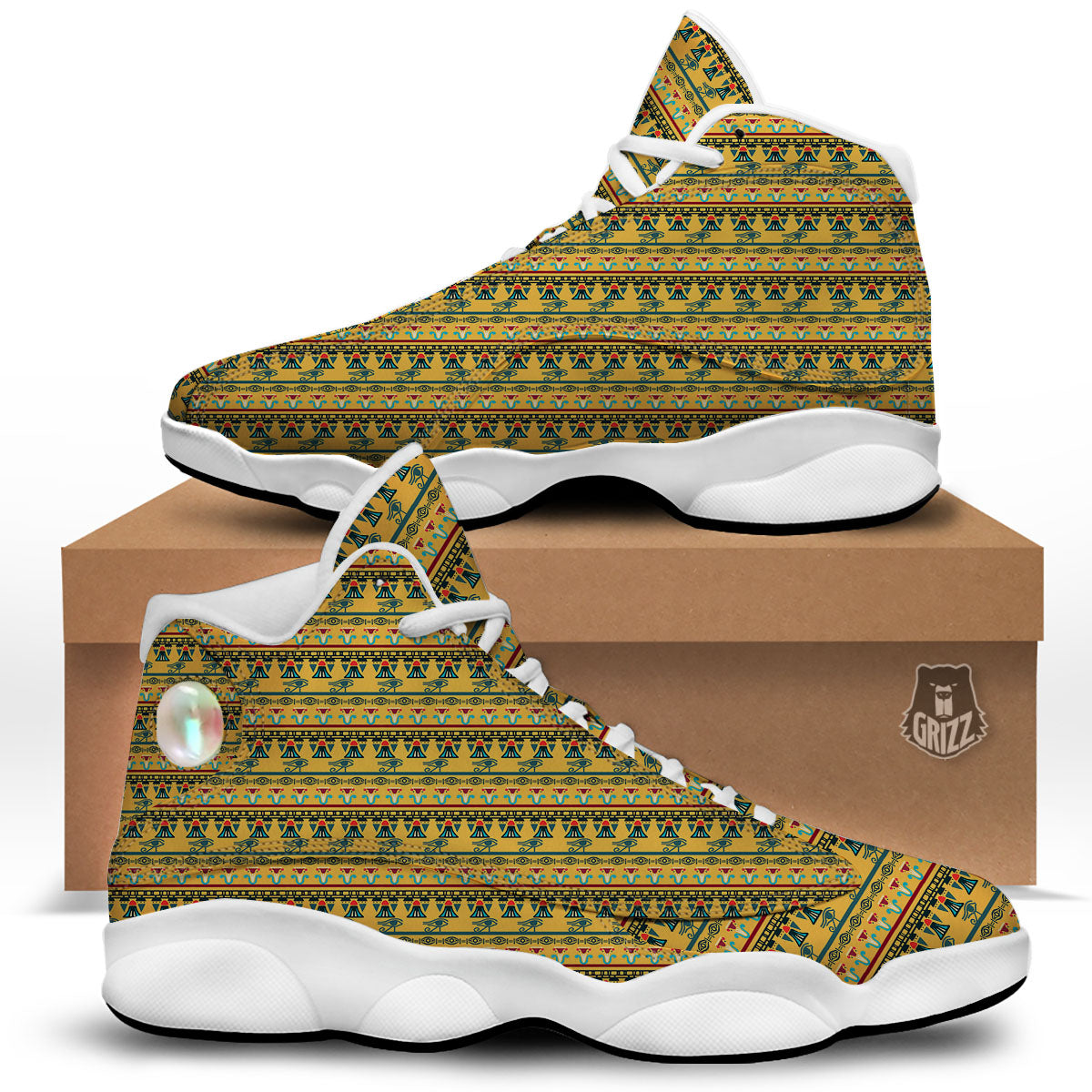 Tribal Egyptian Print Pattern White Basketball Shoes-grizzshop