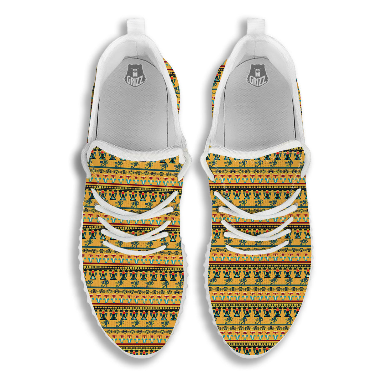 Tribal Egyptian Print Pattern White Walking Shoes-grizzshop