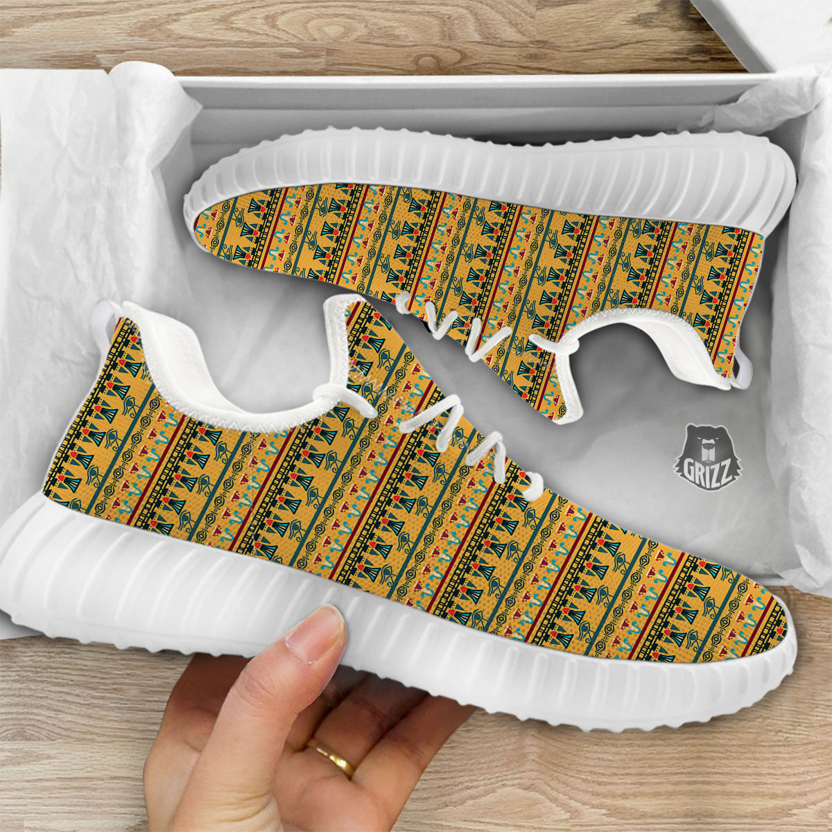 Tribal Egyptian Print Pattern White Walking Shoes-grizzshop