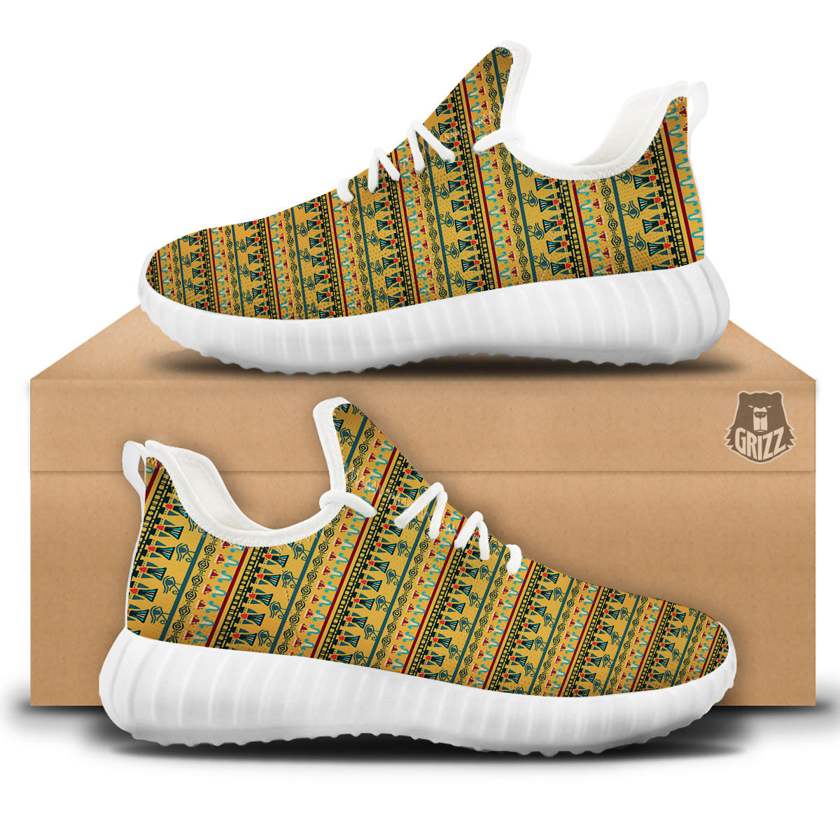 Tribal Egyptian Print Pattern White Walking Shoes-grizzshop
