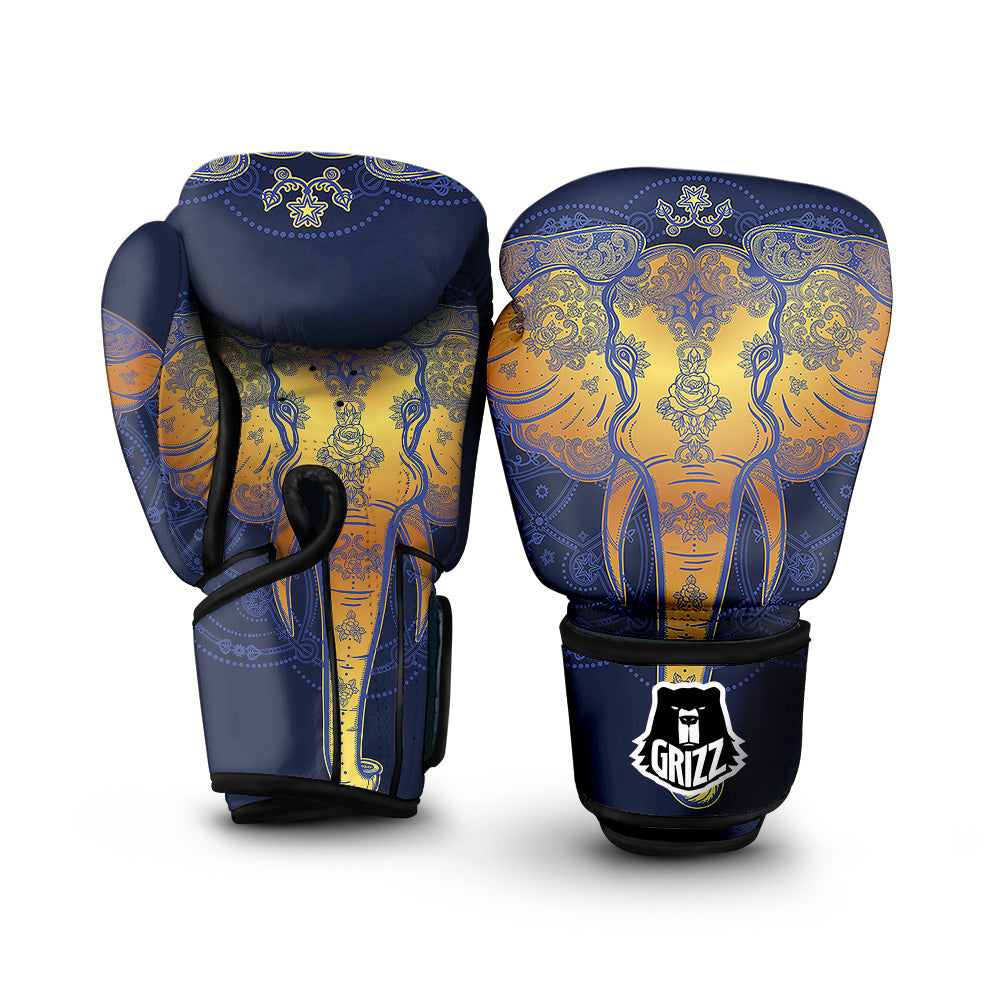 Tribal Elephant Gold And Blue Print Boxing Gloves-grizzshop