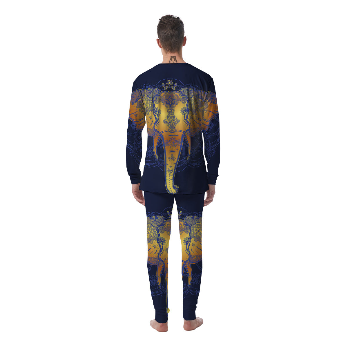 Tribal Elephant Gold And Blue Print Men's Pajamas-grizzshop