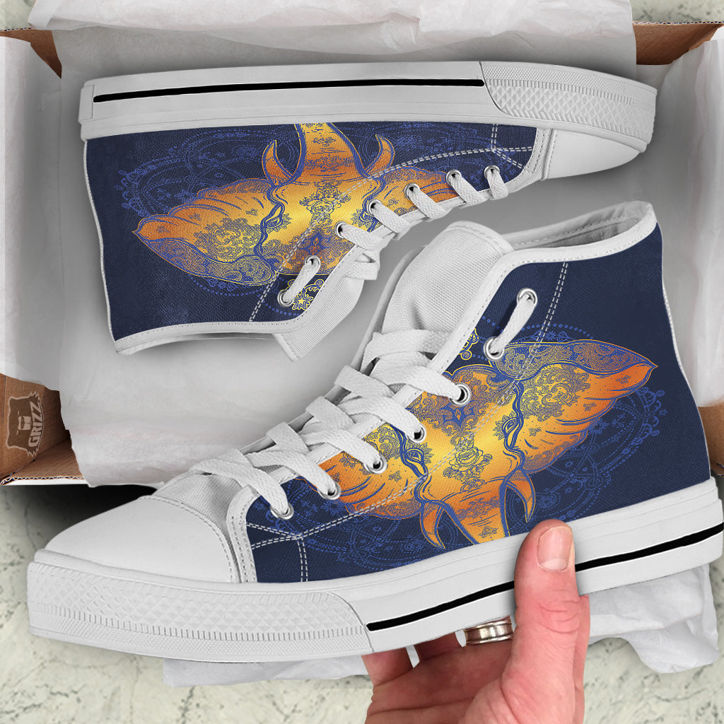 Tribal Elephant Gold And Blue Print White High Top Shoes-grizzshop