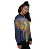 Tribal Elephant Gold And Blue Print Women's Bomber Jacket-grizzshop