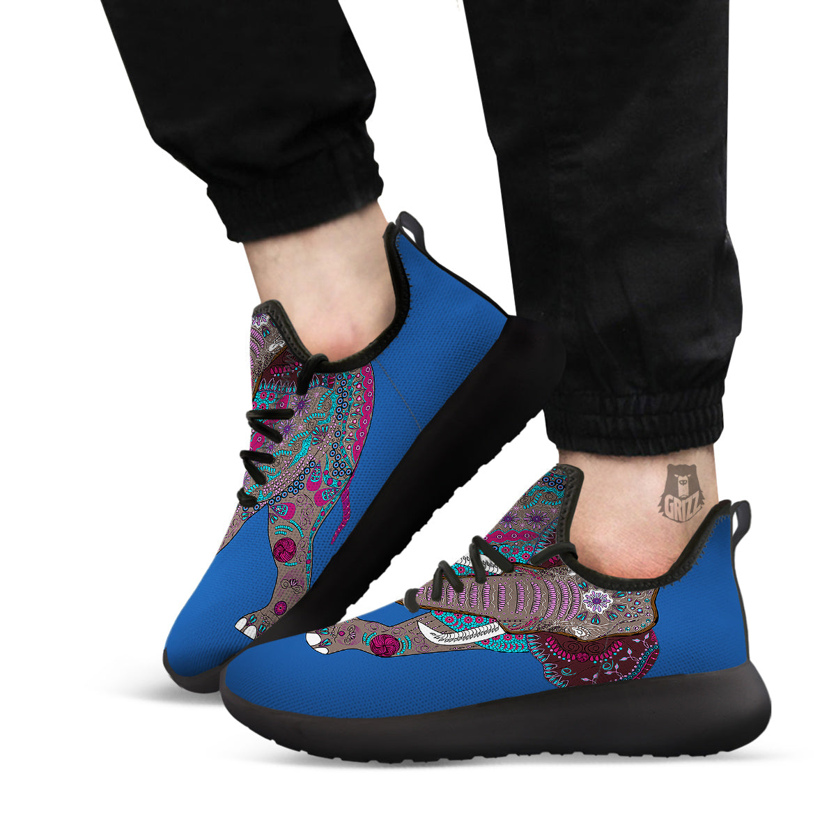 Tribal Elephant Indian Cute Print Black Athletic Shoes-grizzshop