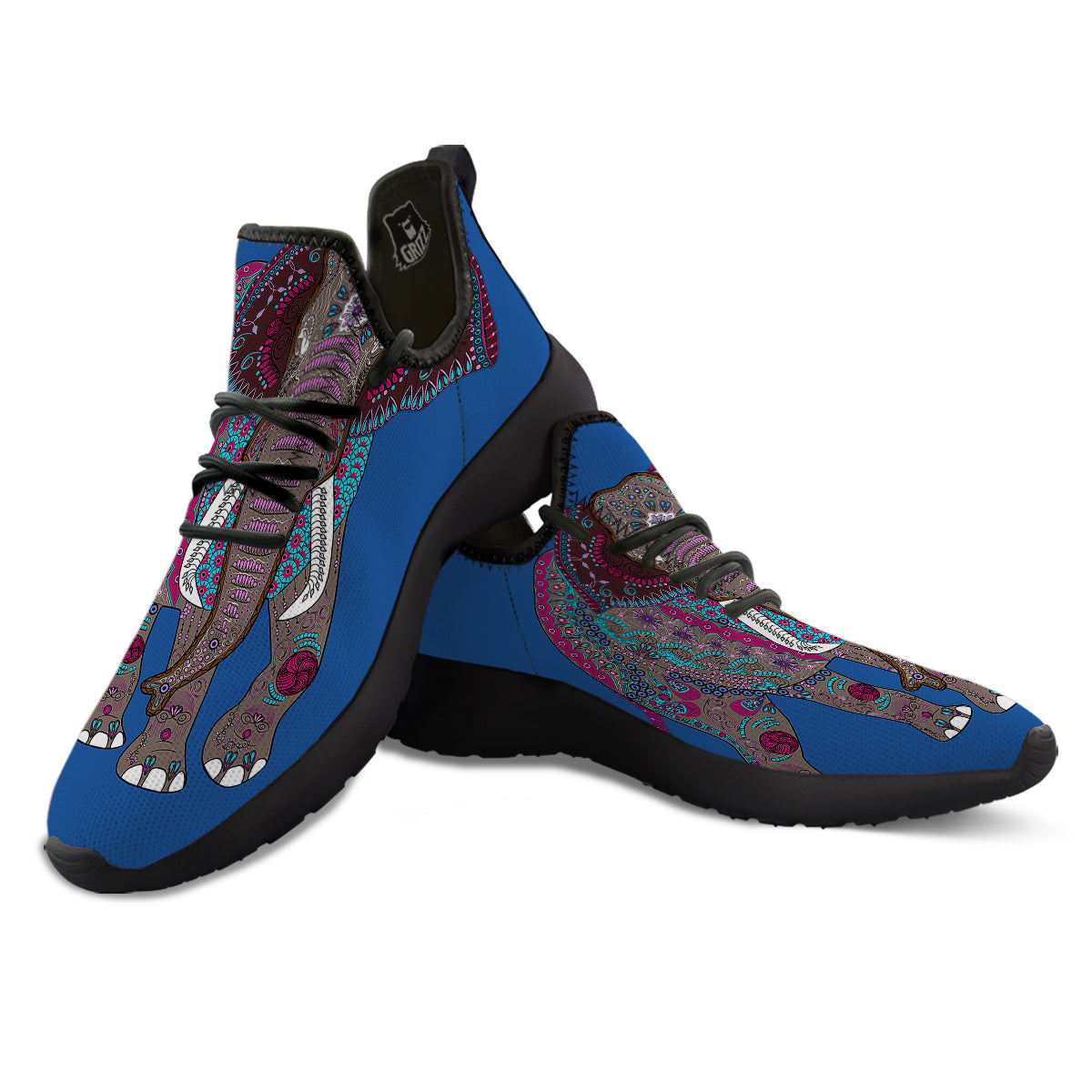 Tribal Elephant Indian Cute Print Black Athletic Shoes-grizzshop