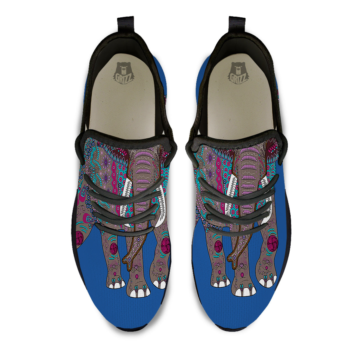 Tribal Elephant Indian Cute Print Black Athletic Shoes-grizzshop