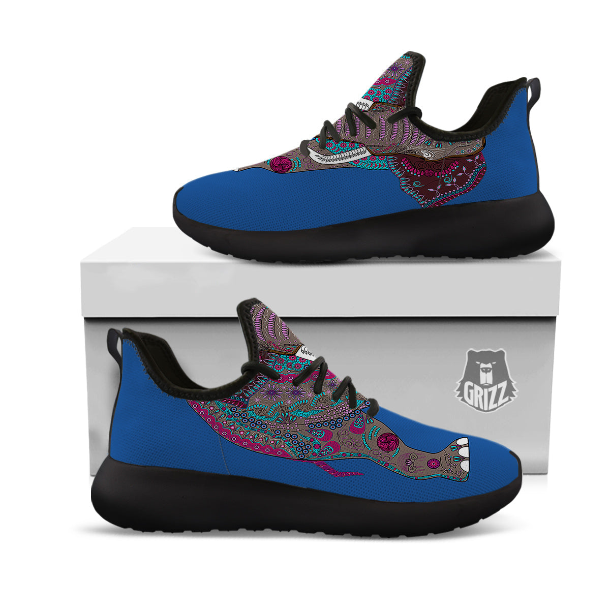 Tribal Elephant Indian Cute Print Black Athletic Shoes-grizzshop