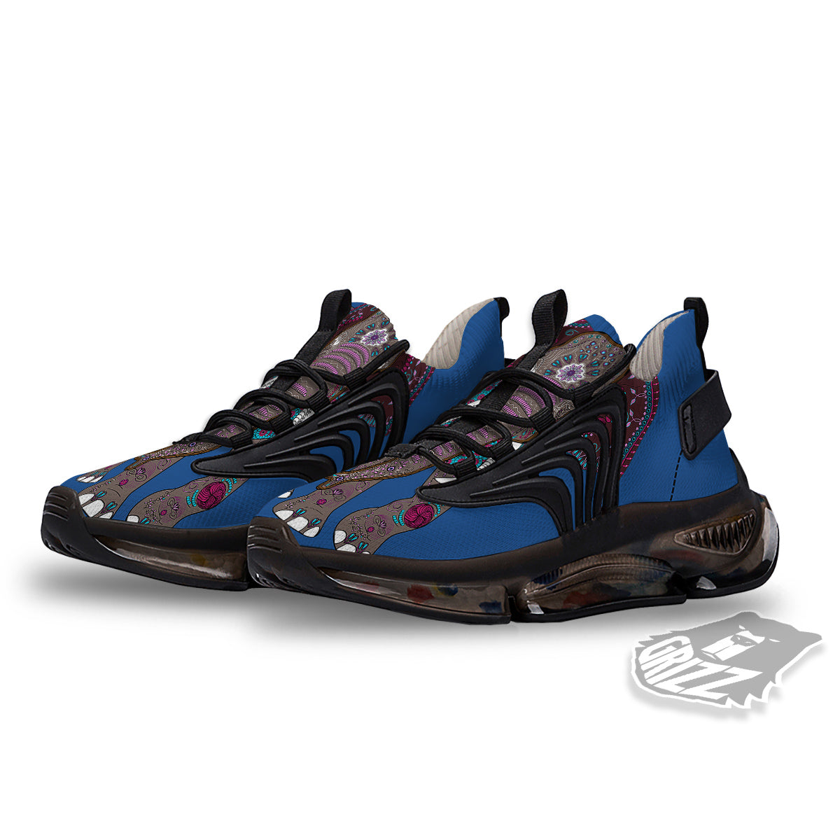 Tribal Elephant Indian Cute Print Black Gym Shoes-grizzshop