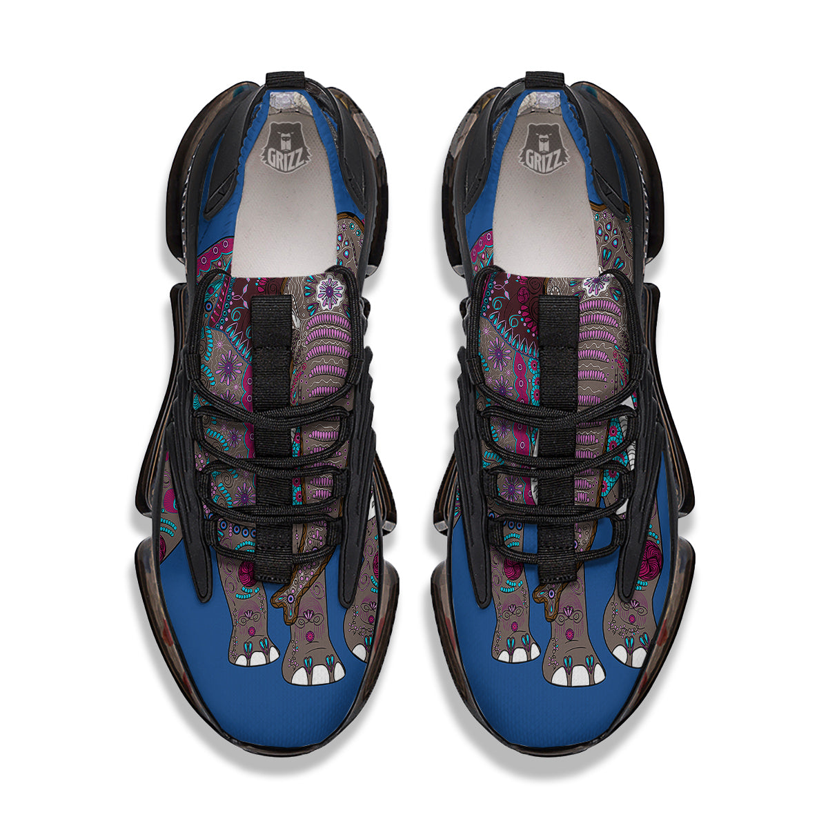 Tribal Elephant Indian Cute Print Black Gym Shoes-grizzshop