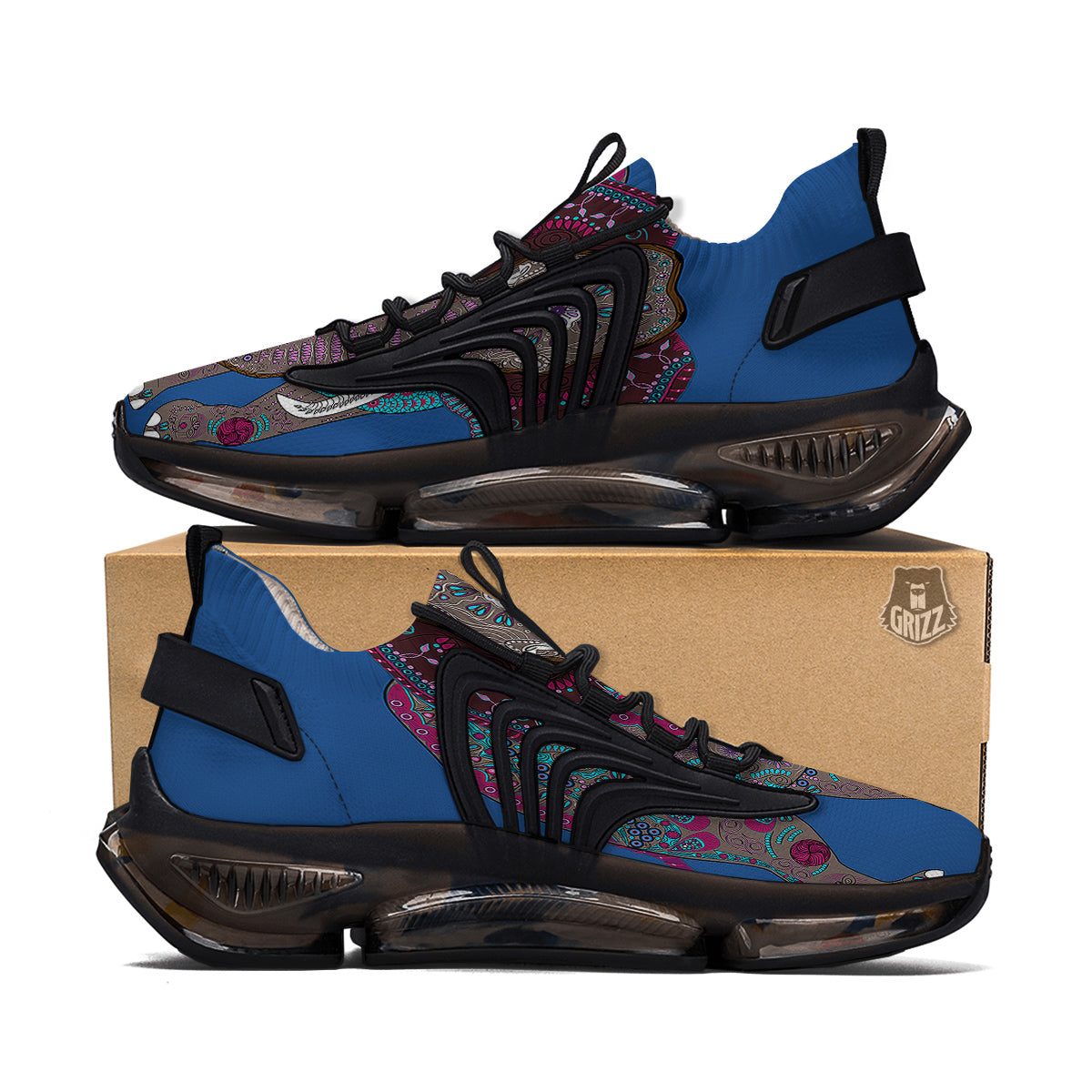 Tribal Elephant Indian Cute Print Black Gym Shoes-grizzshop