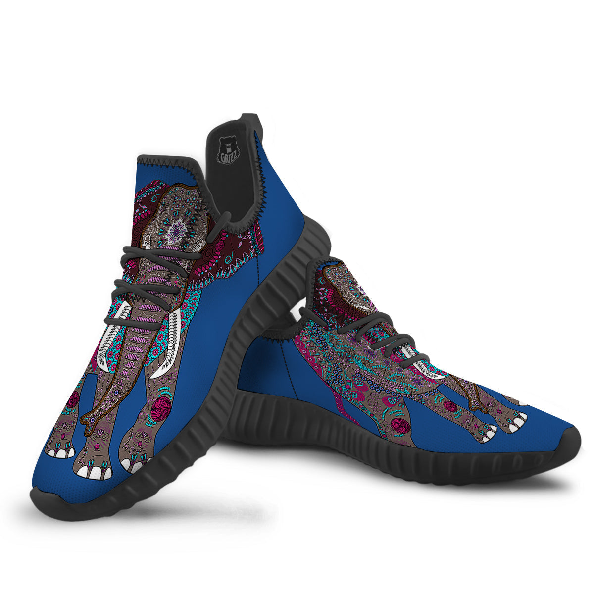 Tribal Elephant Indian Cute Print Black Walking Shoes-grizzshop