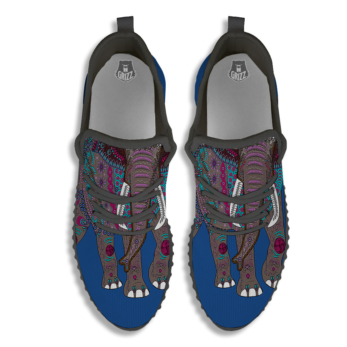 Tribal Elephant Indian Cute Print Black Walking Shoes-grizzshop