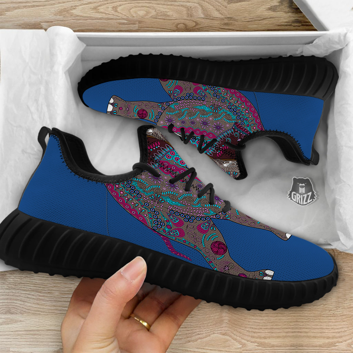 Tribal Elephant Indian Cute Print Black Walking Shoes-grizzshop