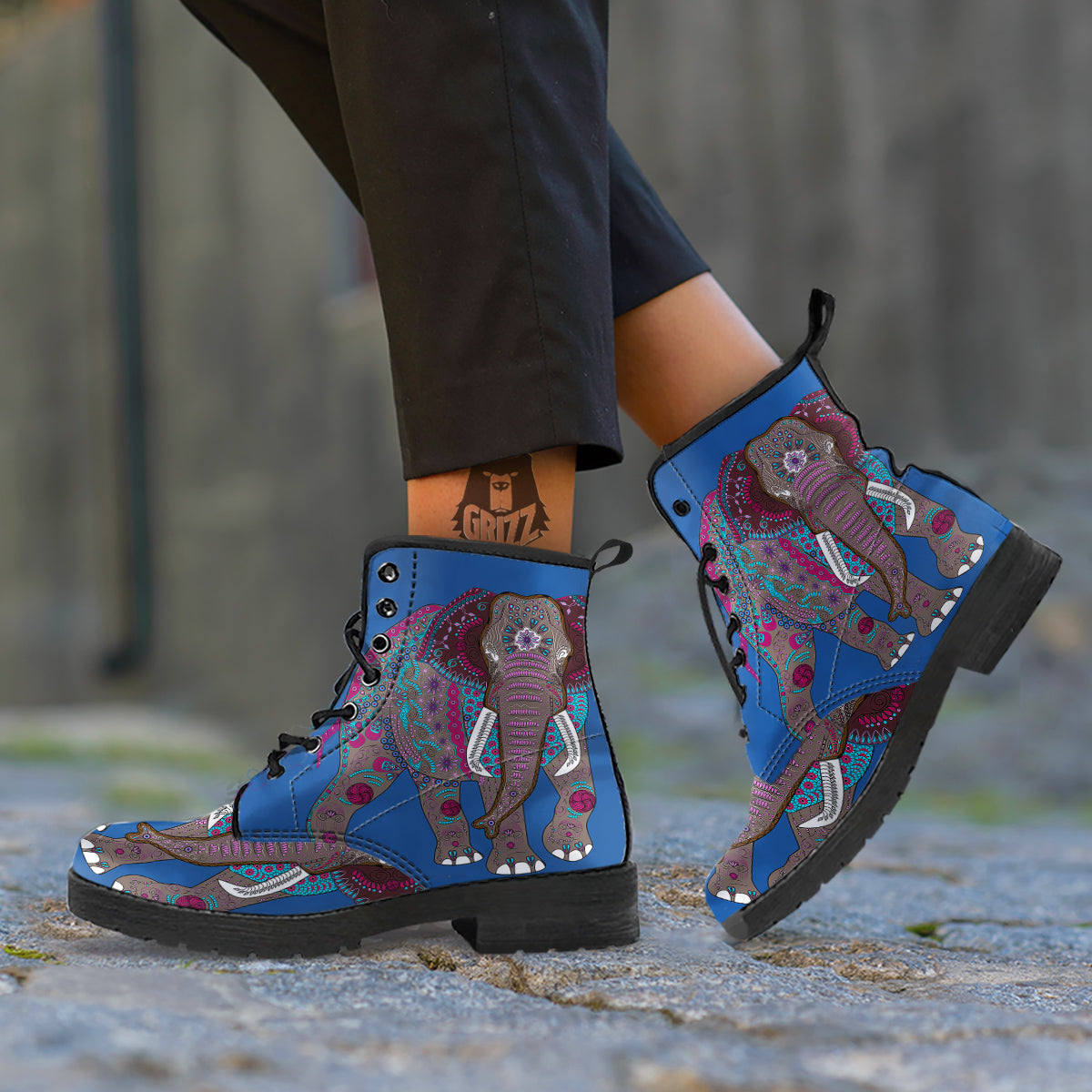 Tribal Elephant Indian Cute Print Leather Boots-grizzshop