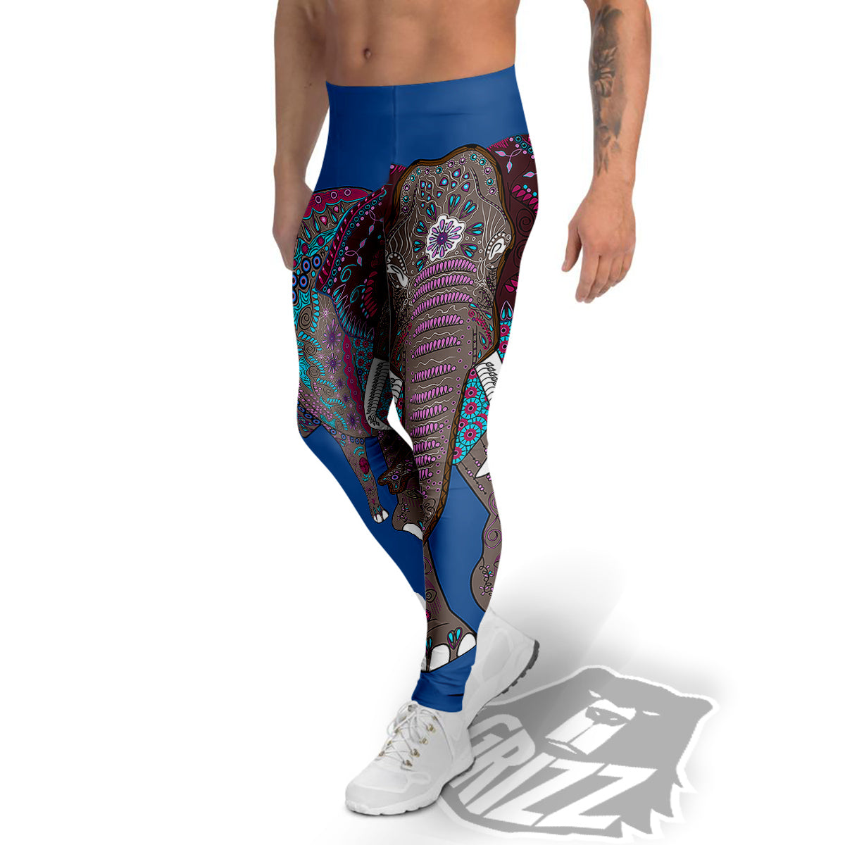 Tribal Elephant Indian Cute Print Men's Leggings-grizzshop