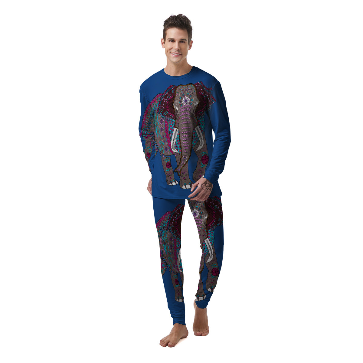 Tribal Elephant Indian Cute Print Men's Pajamas-grizzshop