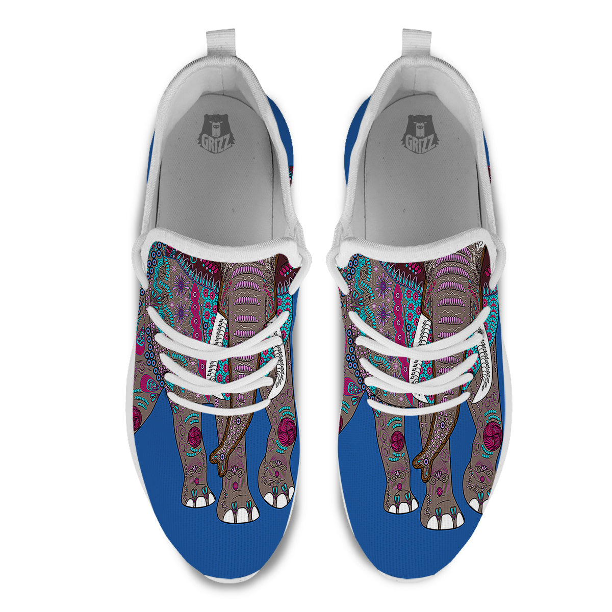 Tribal Elephant Indian Cute Print White Athletic Shoes-grizzshop