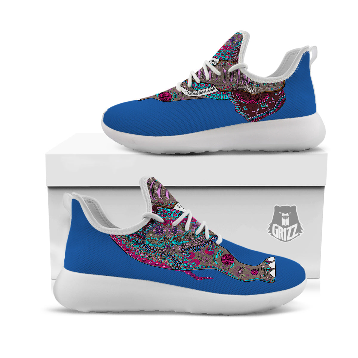 Tribal Elephant Indian Cute Print White Athletic Shoes-grizzshop