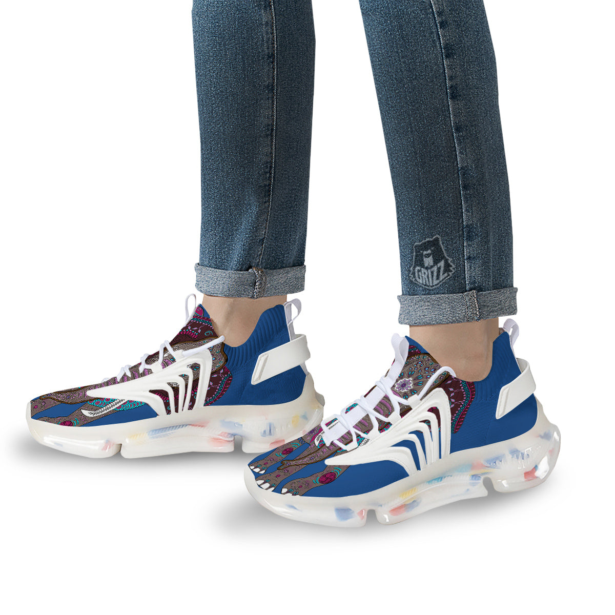 Tribal Elephant Indian Cute Print White Gym Shoes-grizzshop