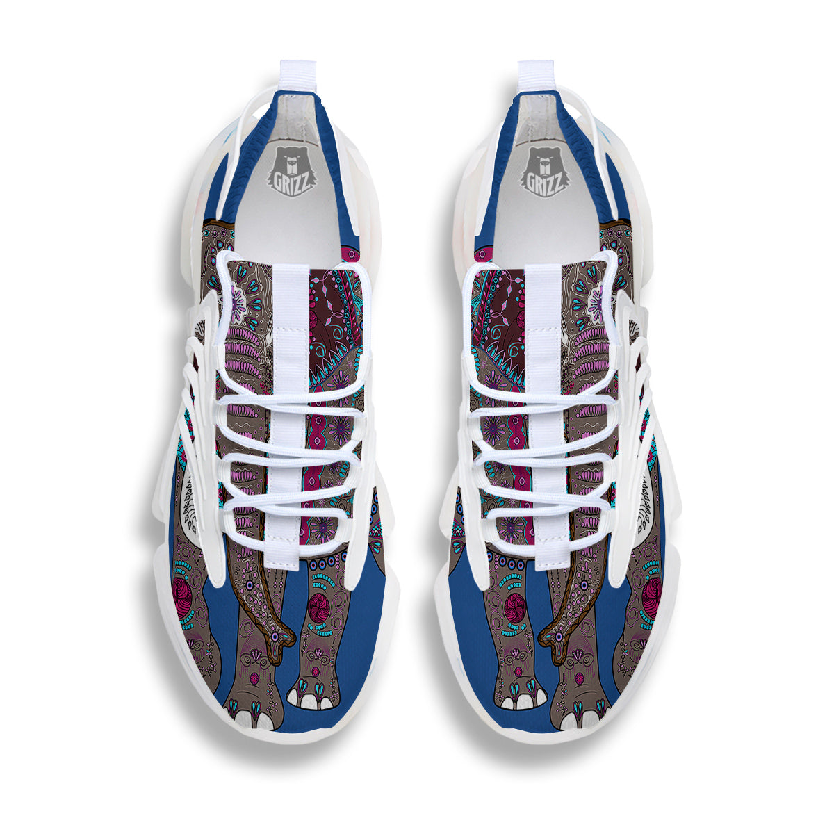 Tribal Elephant Indian Cute Print White Gym Shoes-grizzshop