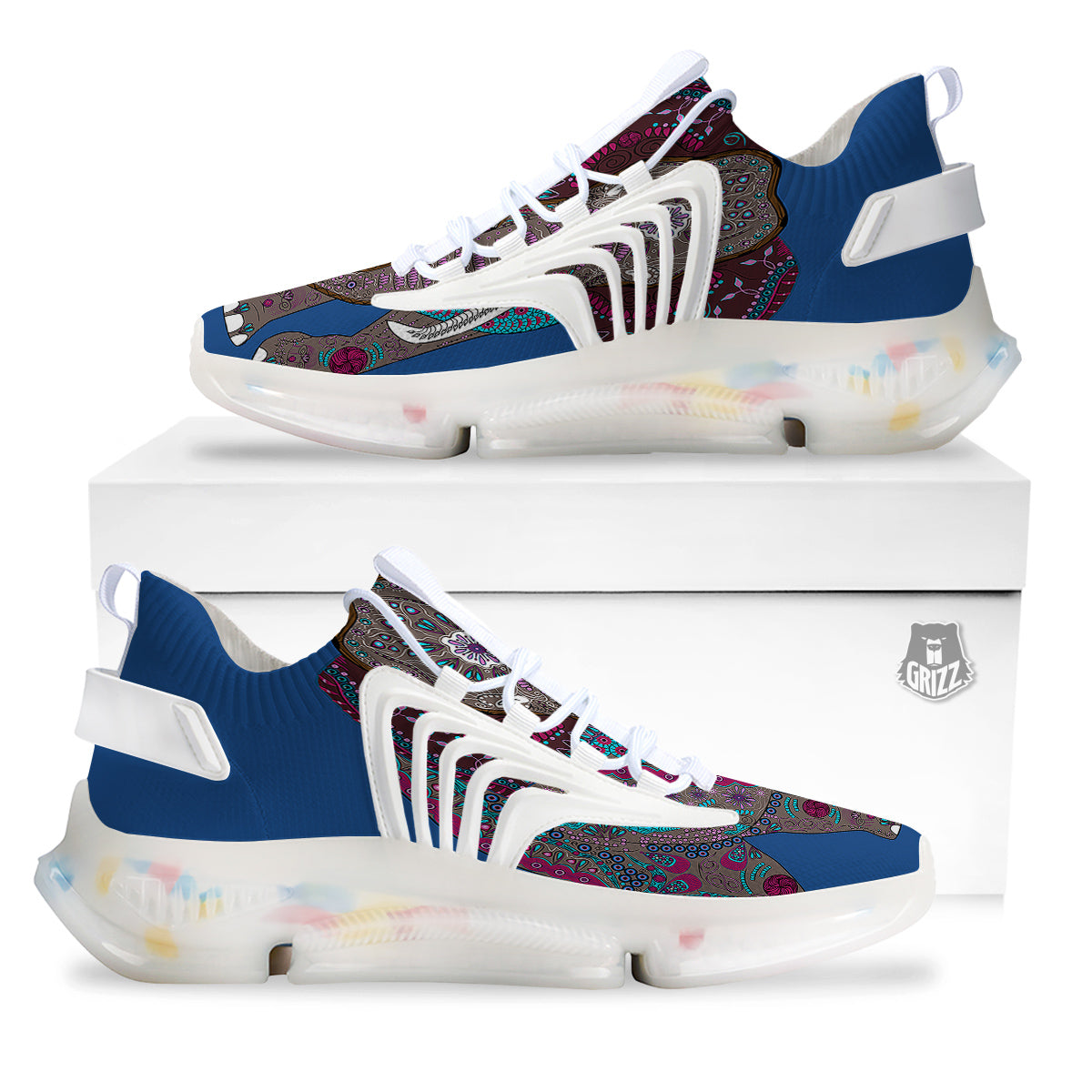 Tribal Elephant Indian Cute Print White Gym Shoes-grizzshop