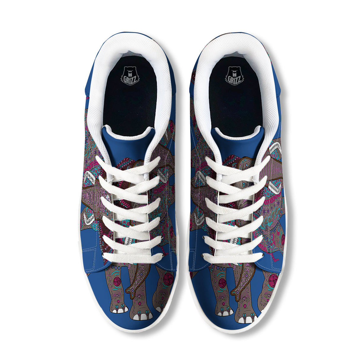 Tribal Elephant Indian Cute Print White Low Top Sneakers-grizzshop