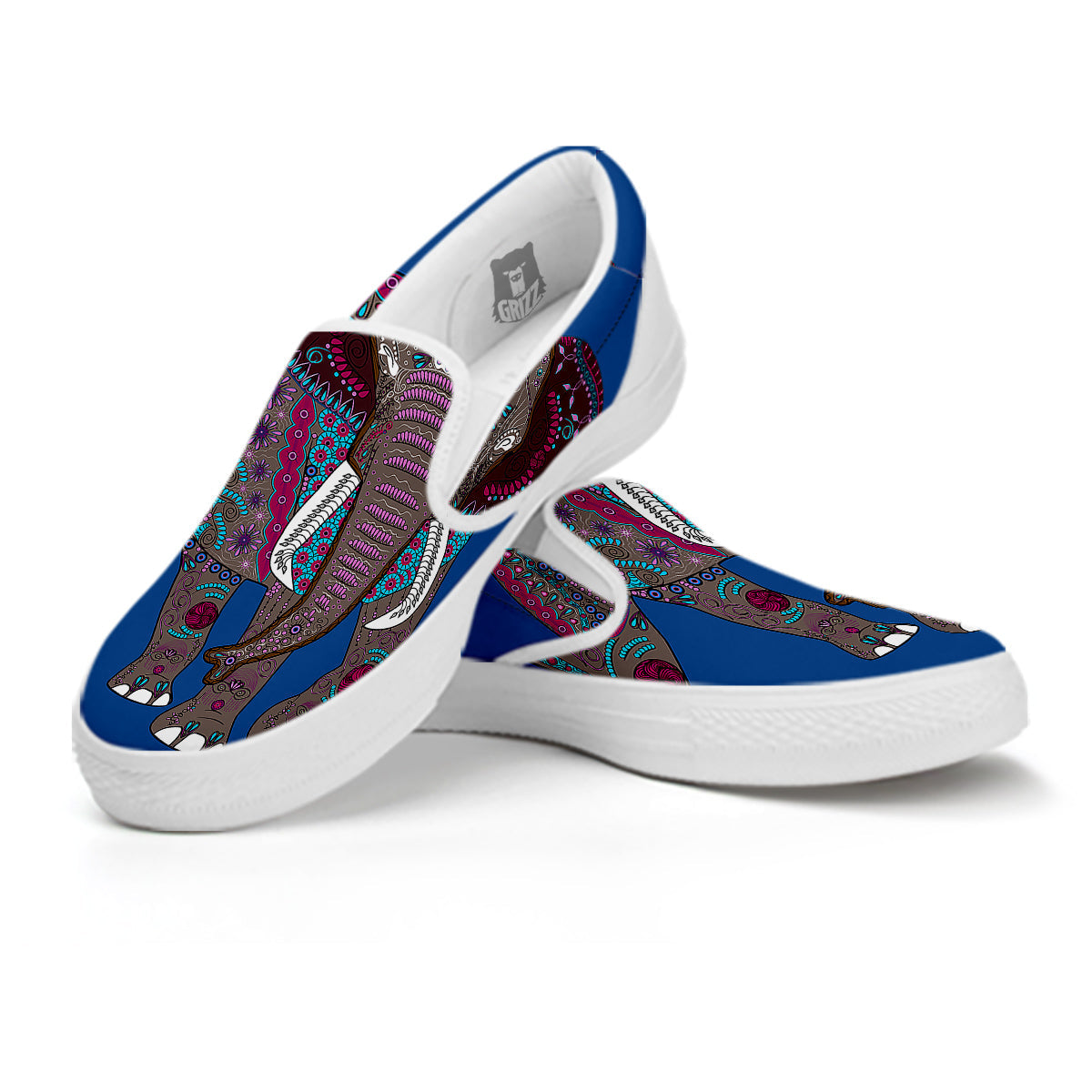 Tribal Elephant Indian Cute Print White Slip On Shoes-grizzshop