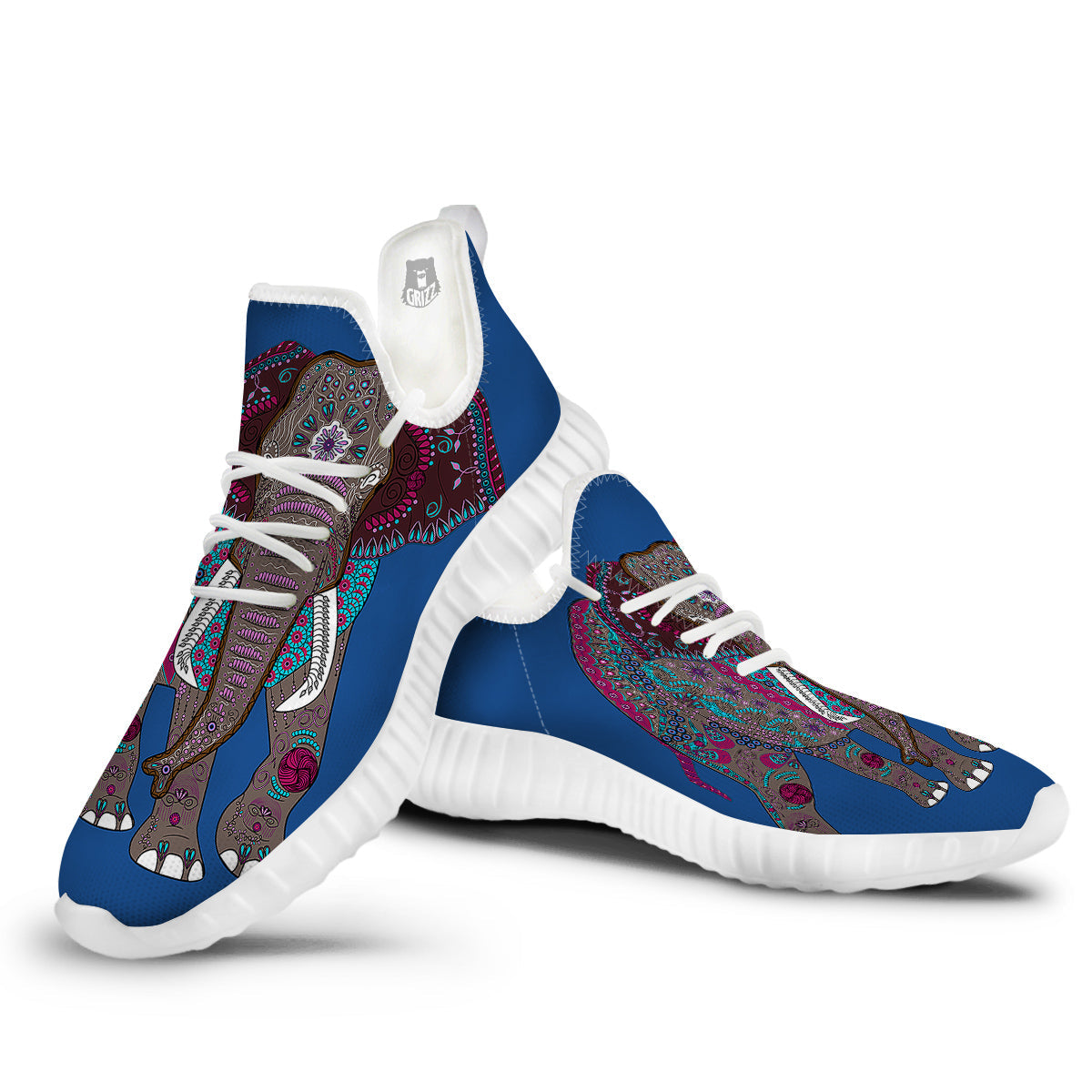 Tribal Elephant Indian Cute Print White Walking Shoes-grizzshop