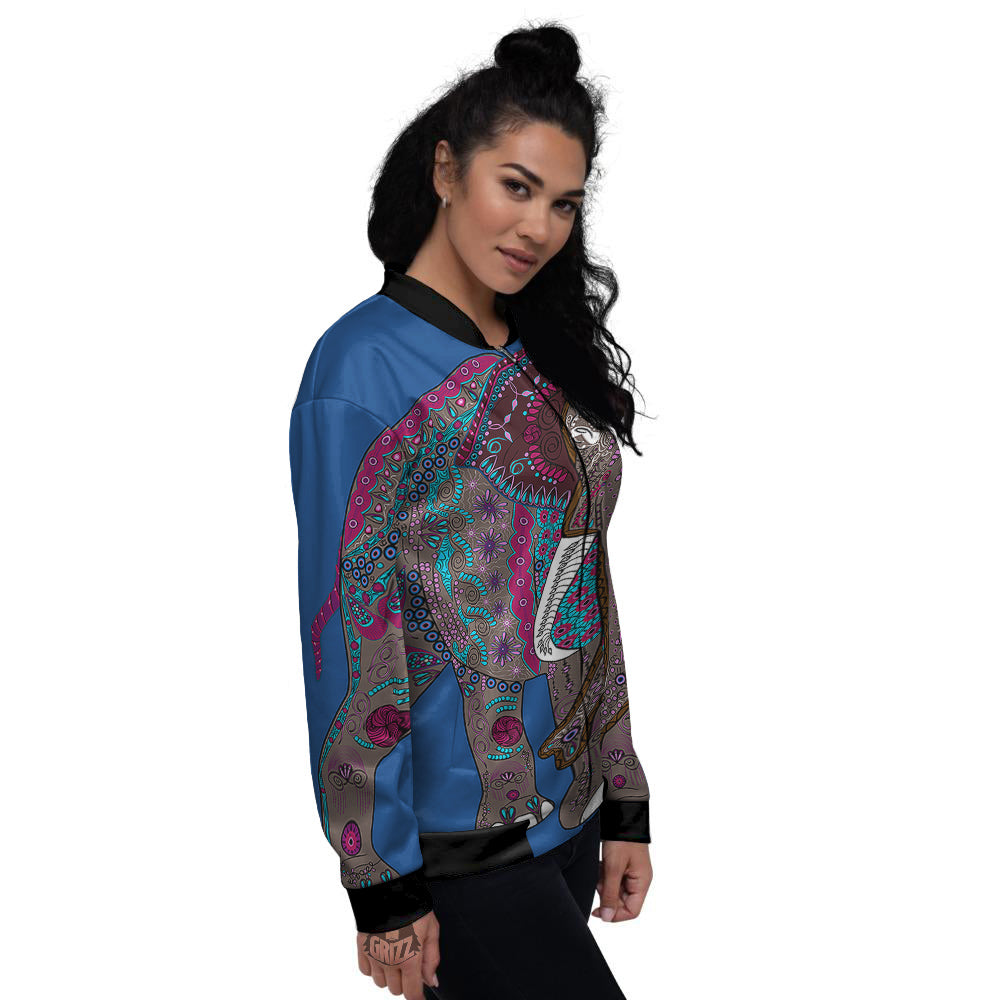 Tribal Elephant Indian Cute Print Women's Bomber Jacket-grizzshop