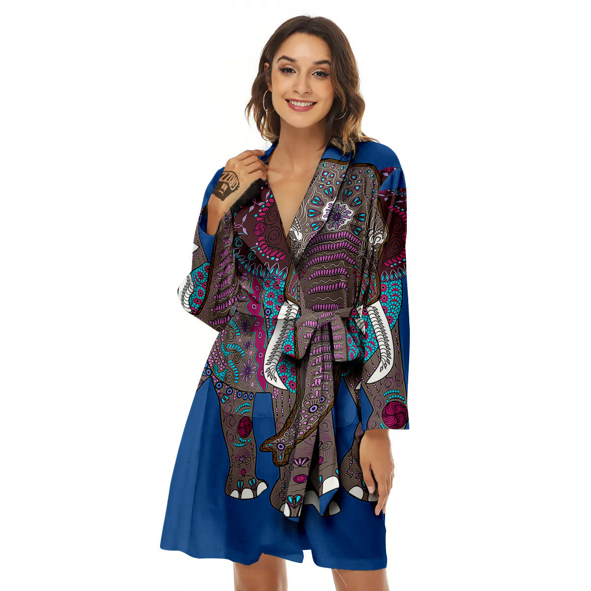 Tribal Elephant Indian Cute Print Women's Robe-grizzshop