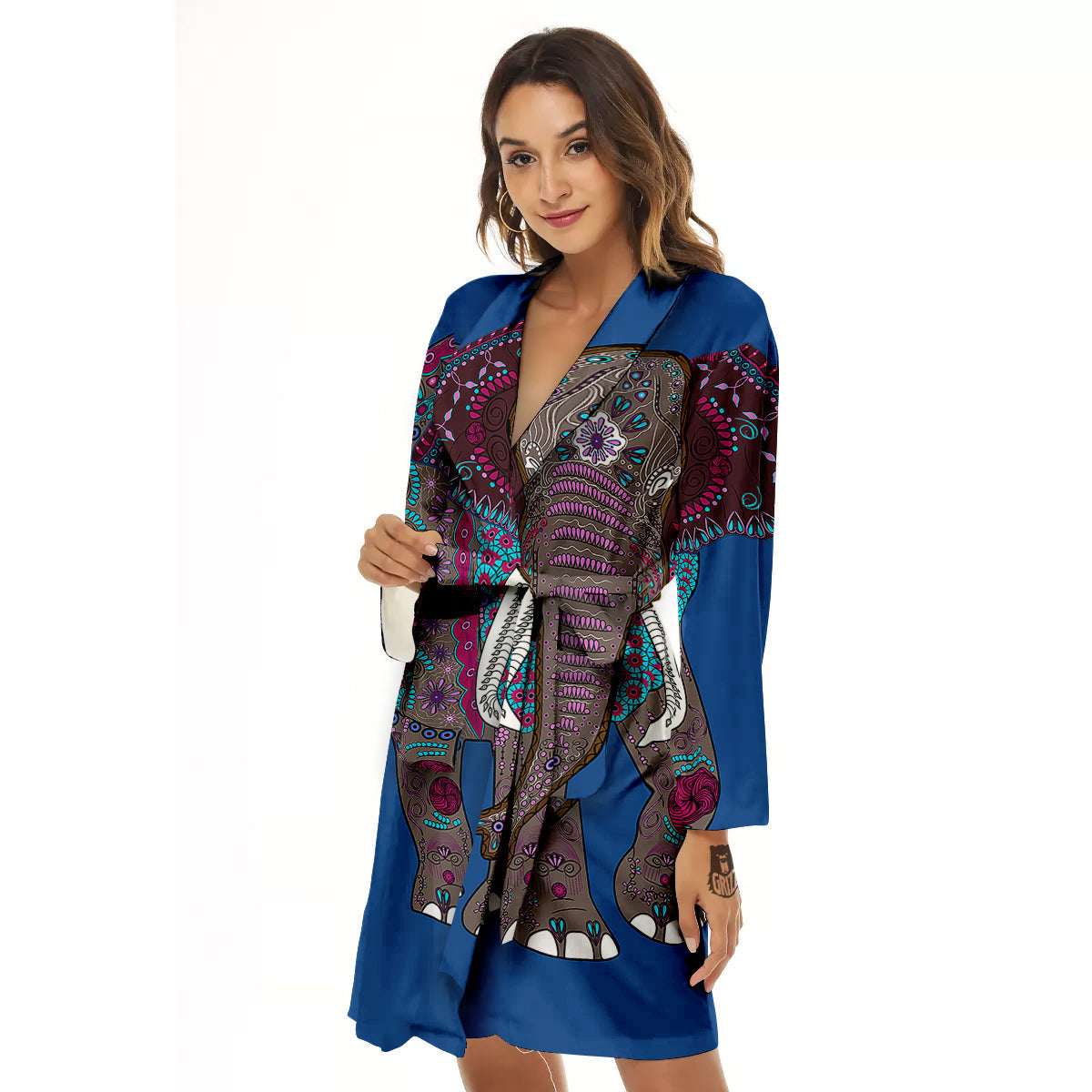 Tribal Elephant Indian Cute Print Women's Robe-grizzshop